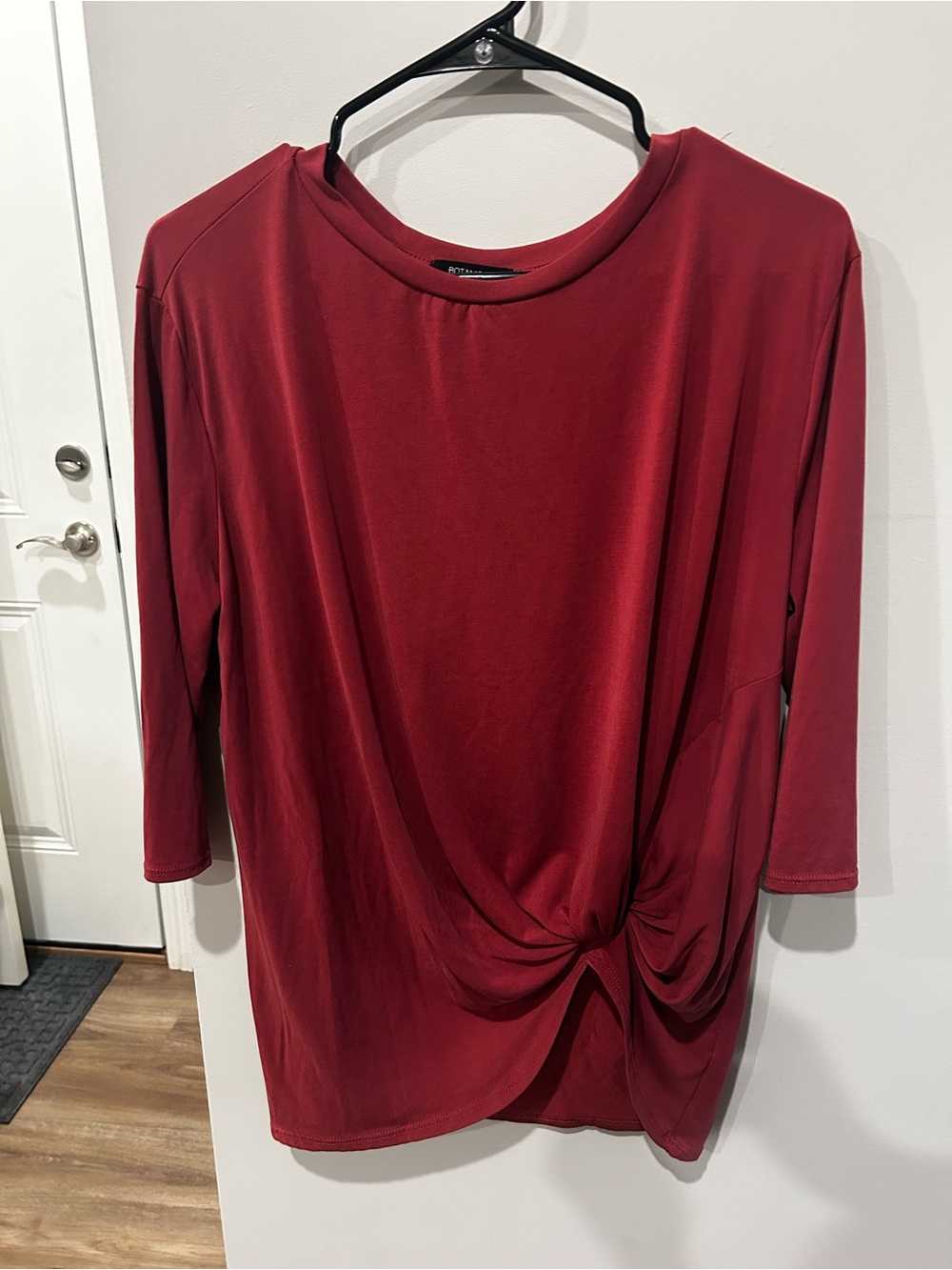 Women's Twist-Front Long Sleeve Blouse in Deep Red
